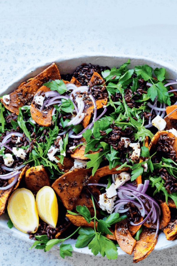 Black Rice, Tamari Pork, and Roasted Pumpkin Salad