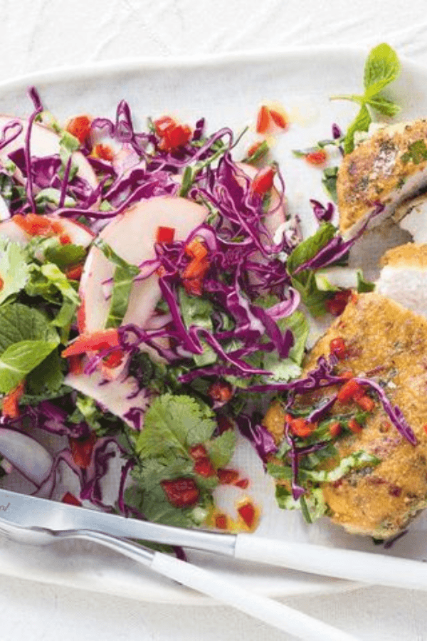 Almond-Crumbed Pork With Asian Slaw