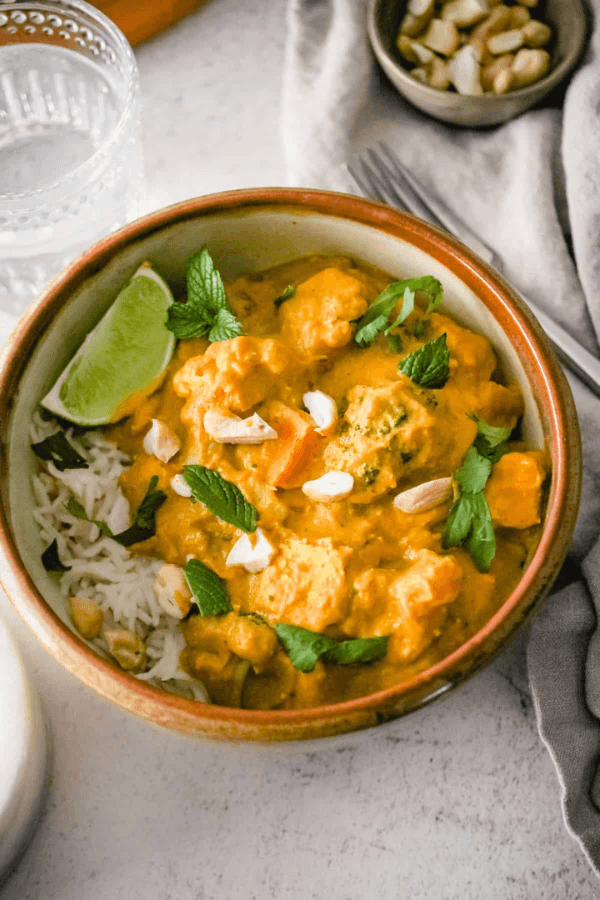 Spiced Coconut Tofu With Pumpkin and Broccolini